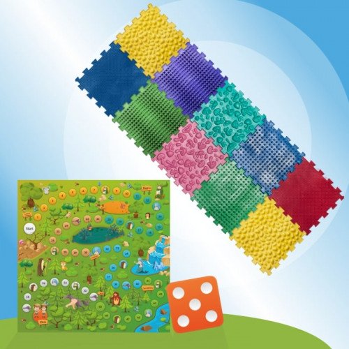 Mata sensoryczna do masażu stóp "Puzzle Mix" 10 elementów + Gra Leśne przygody