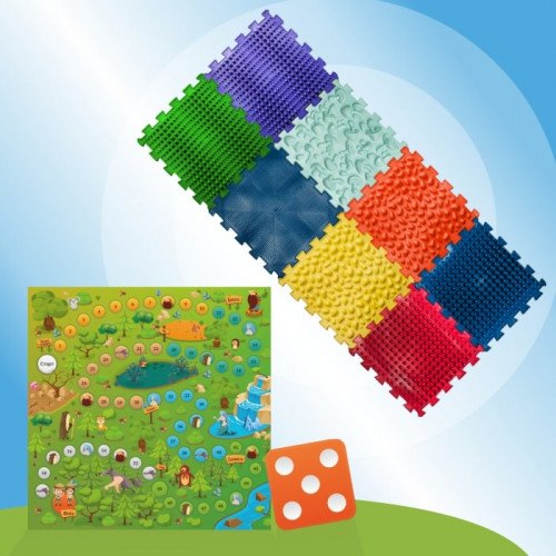 Mata sensoryczna do masażu stóp "Puzzle Mix" 8 elementów + Gra Leśne przygody